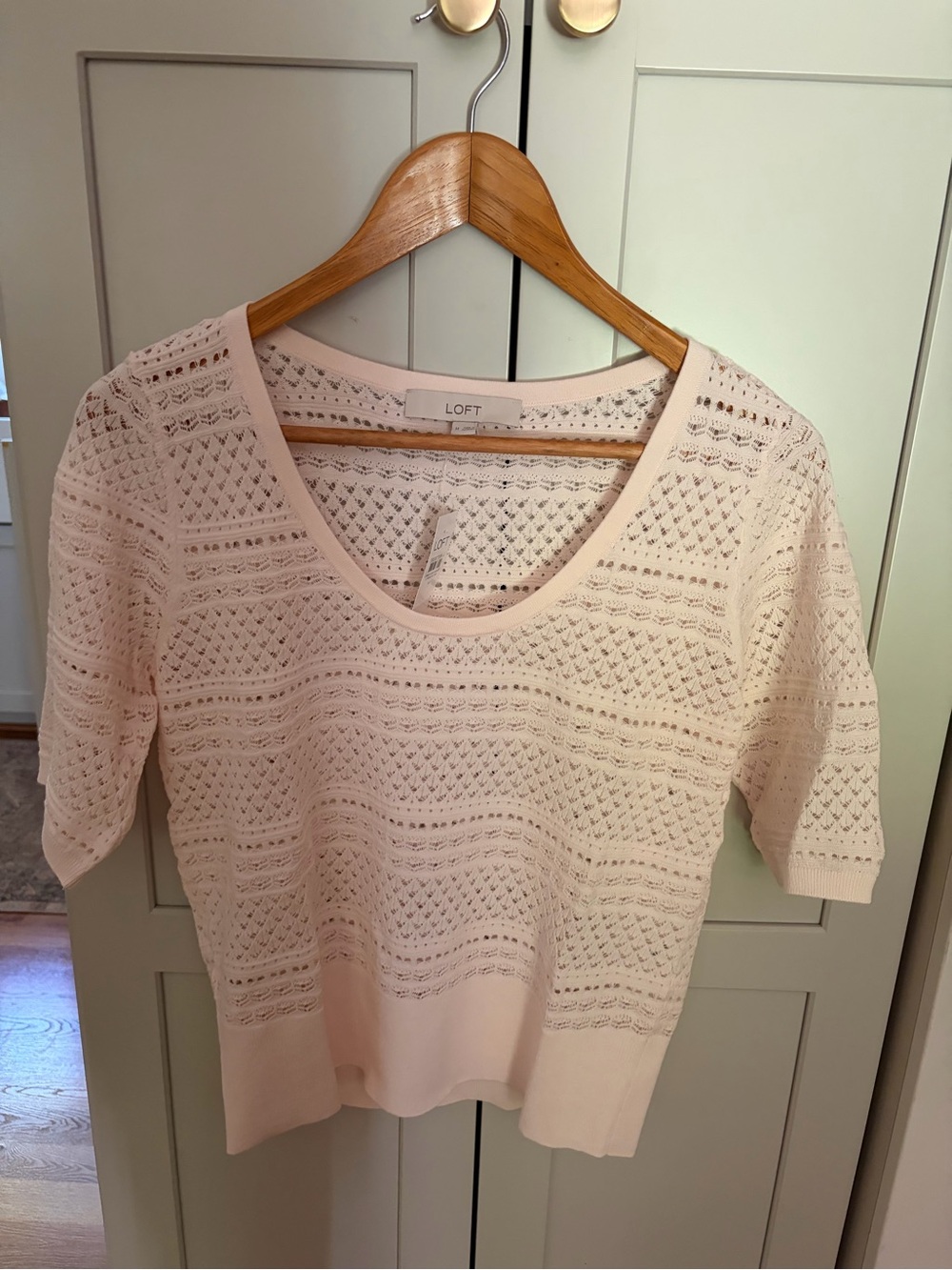 LOFT Pale Pink Openwork Knit Tee